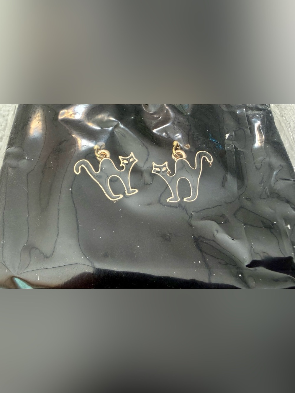 Gold Cat Outline Dangle Earrings - Cute Cat Silhouette Jewelry